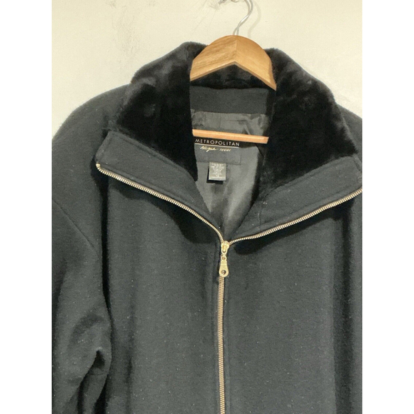 Womans Metropolitan Ny Size 10 Black Zip Up Wool Lined Pea Coat - Picture 2 of 7